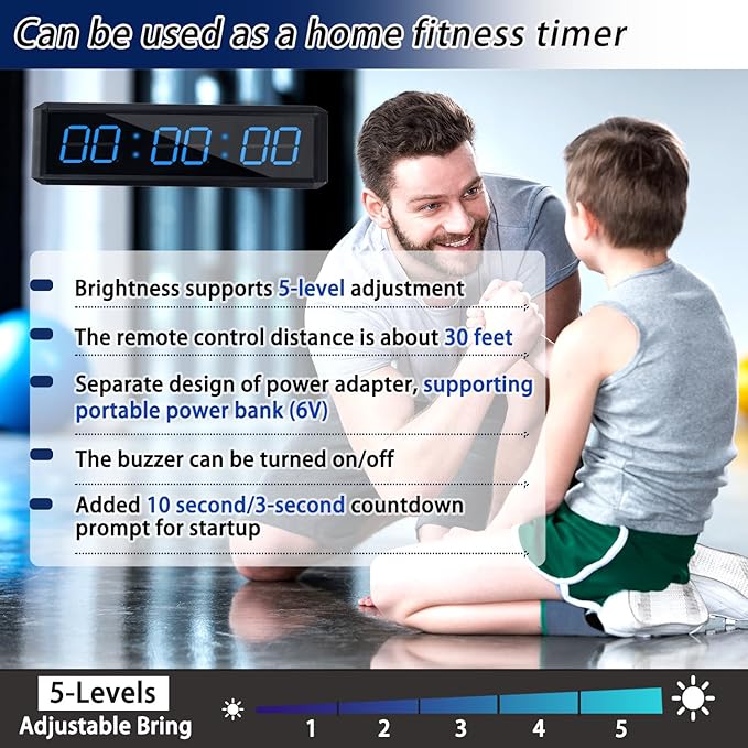 Independent Button Type 1.5-inch Fitness Room Rest Timer, Suitable for Gym Exercise/School/Home Exercise/Boxing Gym/Indoor Rock Climbing (1.5 inch 6-Digit Blue)