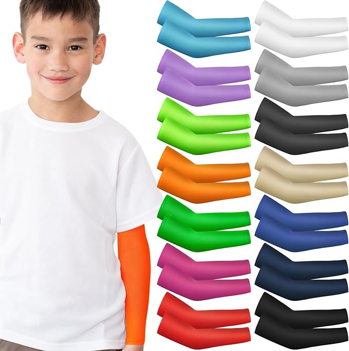 Mepase 14 Pairs Arm Sleeves for Kids UV Sun Protection Cooling Arm Compression Cover Boys Baseball Football Basketball Sport