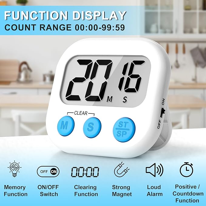 ZILLEEN Classroom Timer for Kids Teachers 6 Pack Digital Timers, White