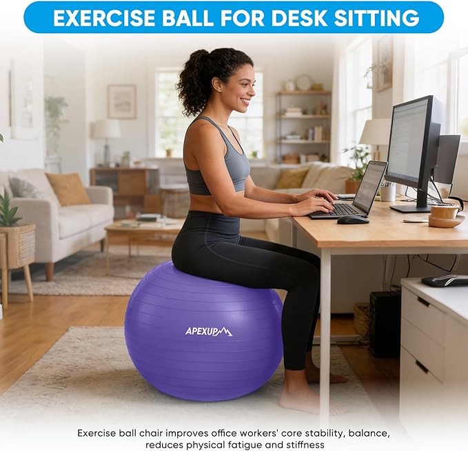 APEXUP Yoga Ball Exercise Ball Anti Slip Heavy Duty for Fitness, Balance & Core Workout, Balance Training, Pregnancy & Physical Therapy, 5 Sizes