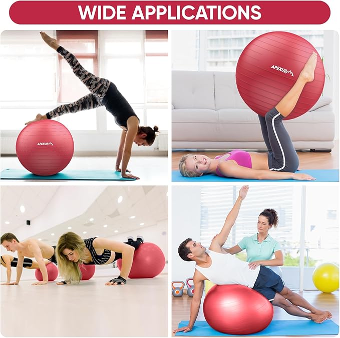 APEXUP Yoga Ball Exercise Ball Anti Slip Heavy Duty for Fitness, Balance & Core Workout, Balance Training, Pregnancy & Physical Therapy, 5 Sizes