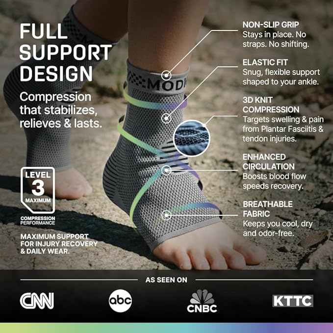 Modvel Ankle Brace for Women & Men - Compression Ankle Sleeve & Foot Brace, Right Left Ankle Support for Sprained Ankle, Achilles Tendonitis, Plantar Fasciitis Relief, Running Basketball Soccer
