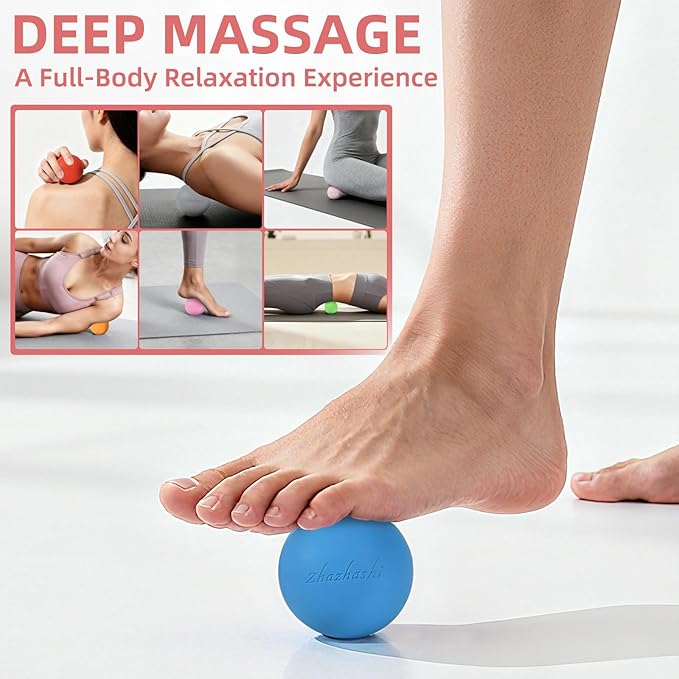 Massage Lacrosse Balls 2 Pack, Rubber Trigger Point Therapy Balls for Deep Tissue Myofascial Release, Plantar Fasciitis & Muscle Soreness Relief, Portable Pain Relief Tool (Purple and Blue)