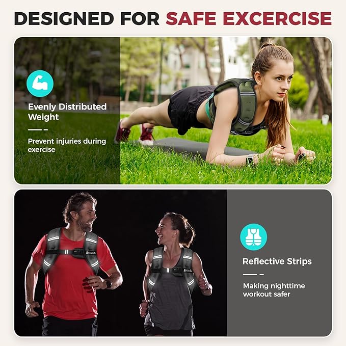 BAGAIL Comfort-Fit Weighted Vest for Woman, Even Weight Distribution, Faster Weight Loss, No-Chafe or Bounce for Walking & Running with Detachable Phone Pouch & Reflective Stripes (Available 5-30lbs)
