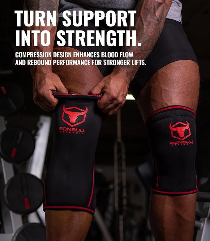 Iron Bull Strength Knee Sleeves 7mm (1 Pair) - Compression Brace & Knee Sleeve For Weightlifting, Powerlifting & Cross Training - Knee Support for Squats - Men & Women