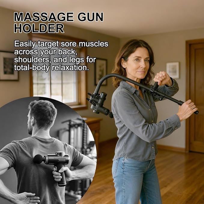 Adjustable Massage Gun Holder with 22"-28" Length Range for Back, Neck, and Shoulders – Compatible with Most Massage Guns, Ergonomic Design for Hard-to-Reach Areas, Ideal Gift for Women and Men