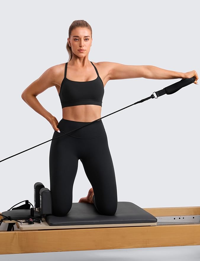 CRZ YOGA Butterlift Cut-Out Cross Back Sports Bras for Women - Medium Impact Adjustable Thin Straps Pilates Padded Gym Tops