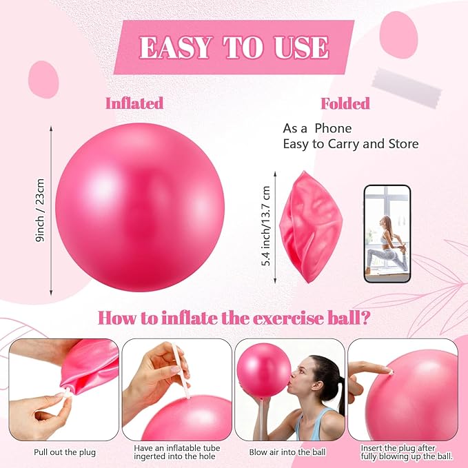 Sotiff 20 Pcs 9 Inch Pilates Ball Bulk Exercise Pilates Ball Mini Yoga Balls Therapy Core for Stability Barre Training Stretching Physical Posture Training Gym Workout with Inflation Tube