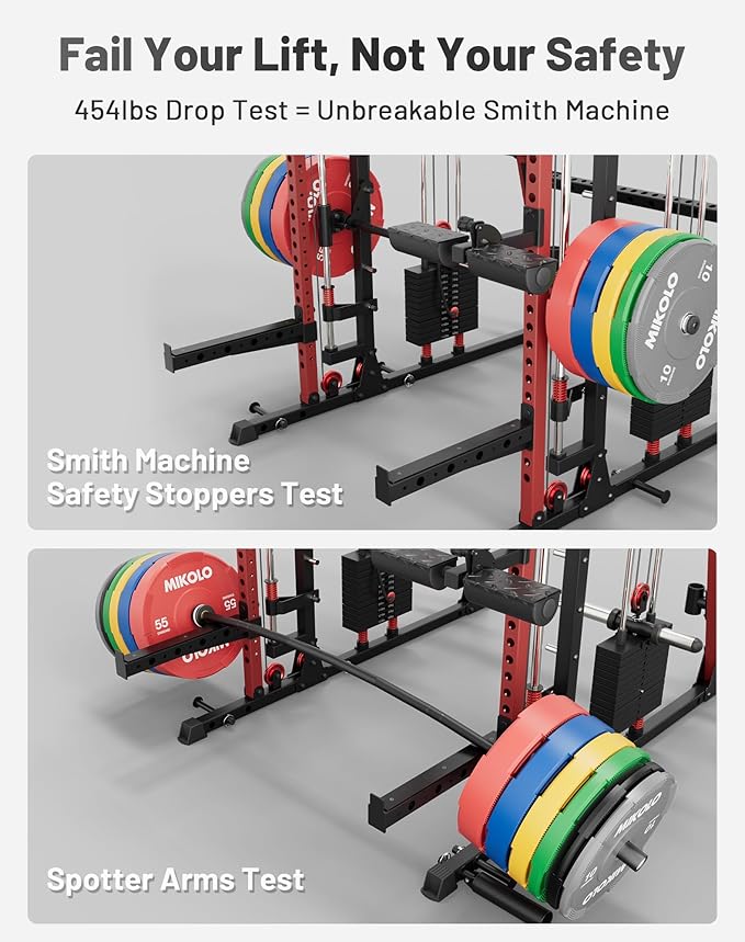 Mikolo M4 2.0 Smith Machine, 2200lbs Squat Rack with LAT-Pull Down System & Cable Crossover Machine, Training Equipment with Leg Hold-Down Attachment