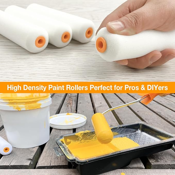 Foam Paint Roller, 10 Pack, 4 Inch High Density Foam Roller, Mini Paint Roller Covers for Smooth Paint Application, No Lint Shedding on Walls, Cabinets, Doors
