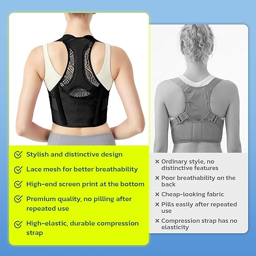 aoFIT Posture Corrector for Women - Lightweight and Breathable Back Brace for Pain Relief, Rounded Shoulders and Hunchback, Compact & Portable with Fashionable Design, Invisible Under Clothes Black XL