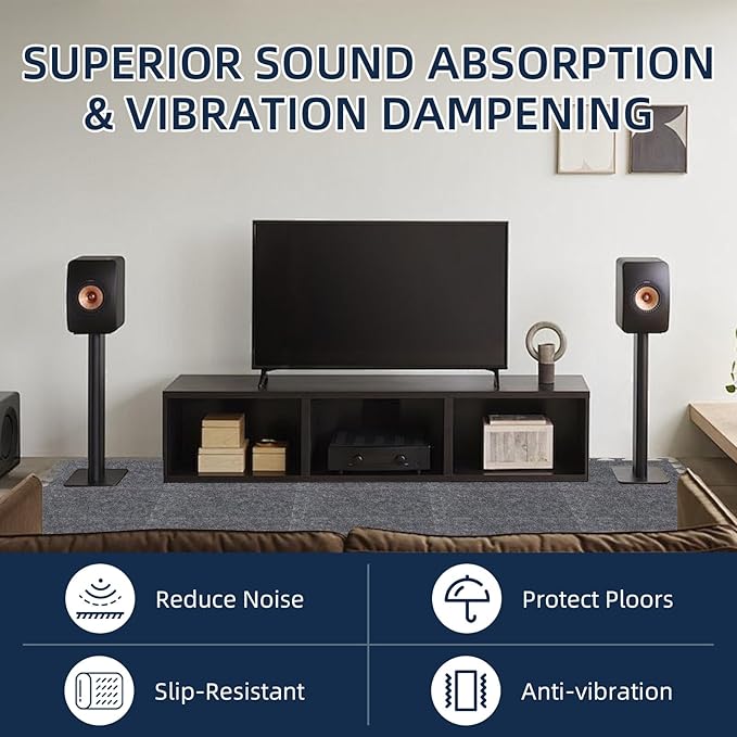 20 Pieces Sound Absorbing Interlocking Floor Mats, 11.8 x 11.8 x 0.4 inches High Density Felt Soundproof Pads Non-Slip Anti Vibration Puzzle Acoustic Blankets Piano Carpet Drum Rug, Gray