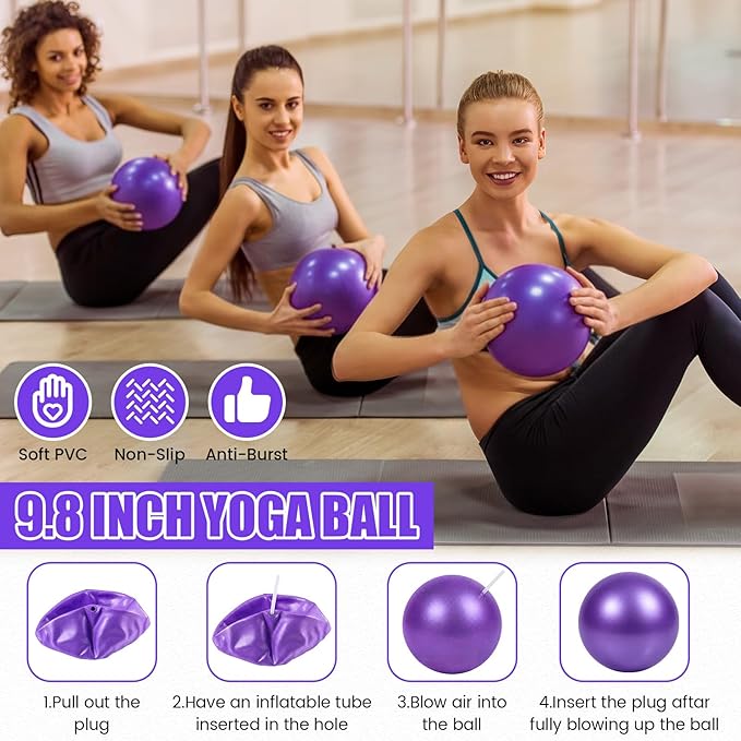 40 Pcs 9 Inch Bulk Pilates Balls Resistance Bands Set 20 Mini Bulk Exercise Balls Yoga 20 Resistance Loop Exercise Bands for Stability Fitness Physical Strength Office Training Gym