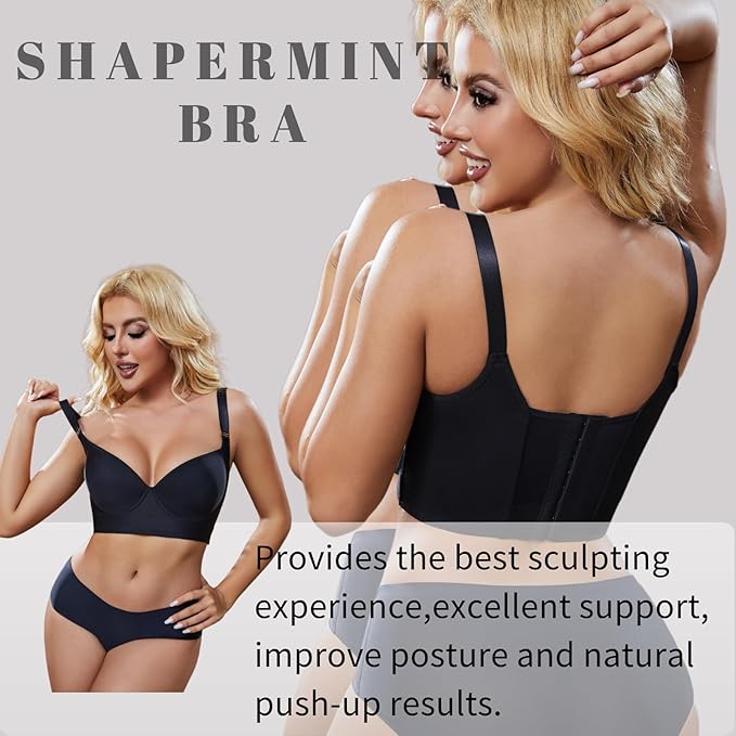 Super Push Up Bra Smoothing Back Fat Bra with Support Comfortable Seamless T Shirt Bra (34B-46DD)