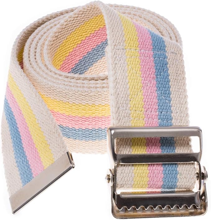 COW&COW Transfer and Gait Belt with Metal Buckle - Transfer Walking and Standing Assist Aid for Caregiver Nurse Therapist 2 inches (Pastel Stripe, 54 Inch(Pack of 1))