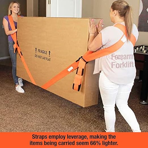 Forearm Forklift Shoulder Harness XL, Heavy Duty Furniture Lifting Tool Set with Extended Lift Strap, Professional Appliance Moving Straps & Furniture Straps for Moving, 800 lb Capacity, Orange