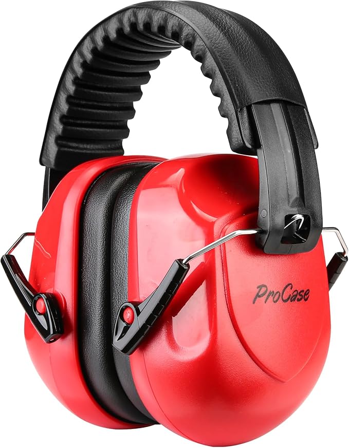 ProCase Noise Reduction Safety Ear Muffs, Hearing Protection Earmuffs, NRR 28dB Noise Sound Protection Headphones for Shooting Gun Range Mowing Construction Woodwork Adult Kids -Pure Red