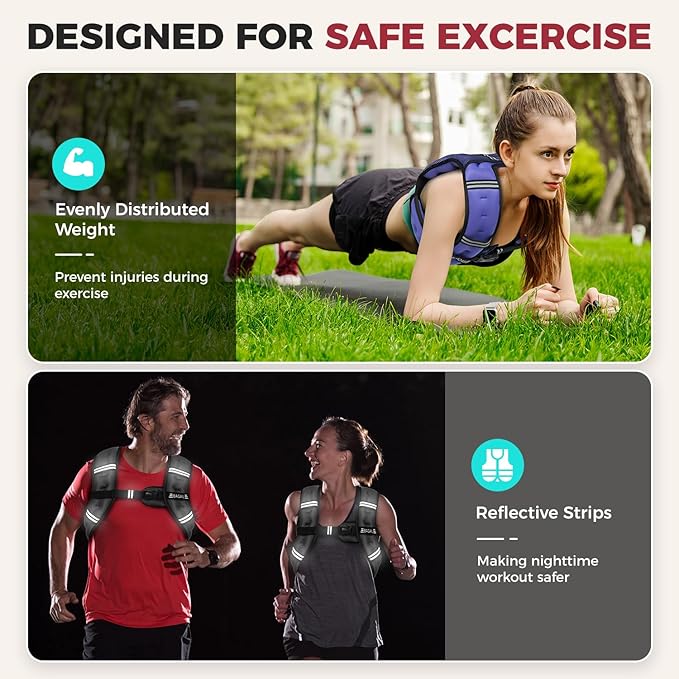 BAGAIL Comfort-Fit Weighted Vest for Woman, Even Weight Distribution, Faster Weight Loss, No-Chafe or Bounce for Walking & Running with Detachable Phone Pouch & Reflective Stripes (Available 5-30lbs)