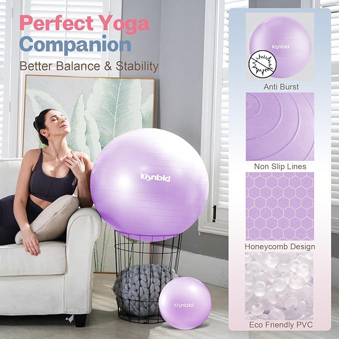 kisnbld Exercise Ball, Extra Thick Yoga Ball for Workout Pregnancy Stability, 4 Sizes Anti-Burst Balance Ball with Foot Pump - Heavy Duty Fitness Ball Chair for Office, Home & Gym