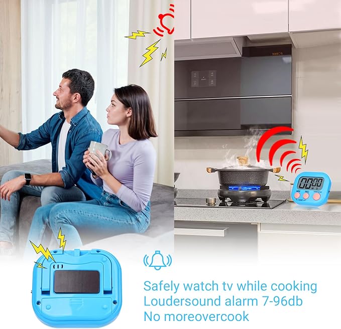 Mwellewm Digital Kitchen Timer 12 Packs Magnetic Classroom Stopwatch Timer 6 Colors Small Digital Countdown Timers for Cooking Mini Loud Alarm Stop for Kitchen Study Work Sports Games Office Clock