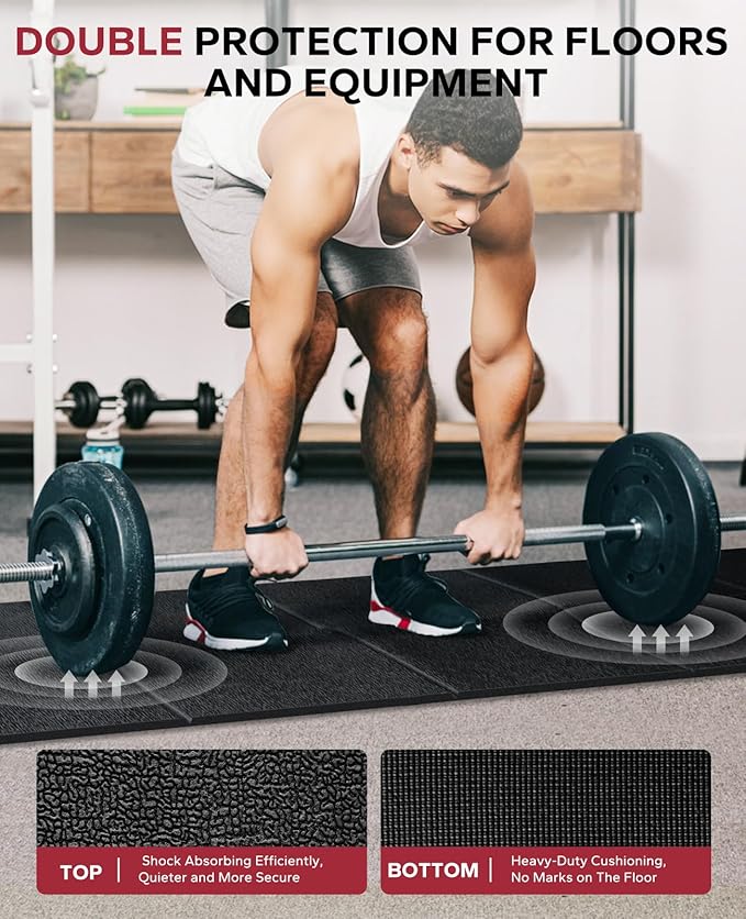 HAPBEAR Treadmill Mat – 68"x24"x1/5" Thick Non-Slip Foldable Exercise Equipment Mat for Walking Pad, Weight Bench & Treadmill – Shock Absorbing Floor Protector for Home Gym, Carpet & Hardwood Floors