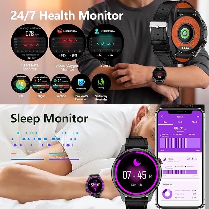 Smart Watch, GPS & Free Maps, AI, Bluetooth Call & Text, Health, Sleep & Fitness Tracker, 100+ Sport Modes, Waterproof, Long Battery Life, Waterproof, Compass, Barometer, 2 Bands Smartwatch for Men