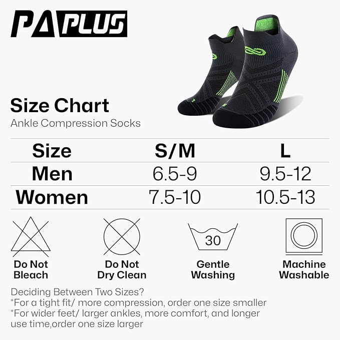 PAPLUS Compression Socks for Men & Women, 2/4/6 Pairs Ankle Running Socks with Arch Support, Ankle Support, Plantar Fasciitis