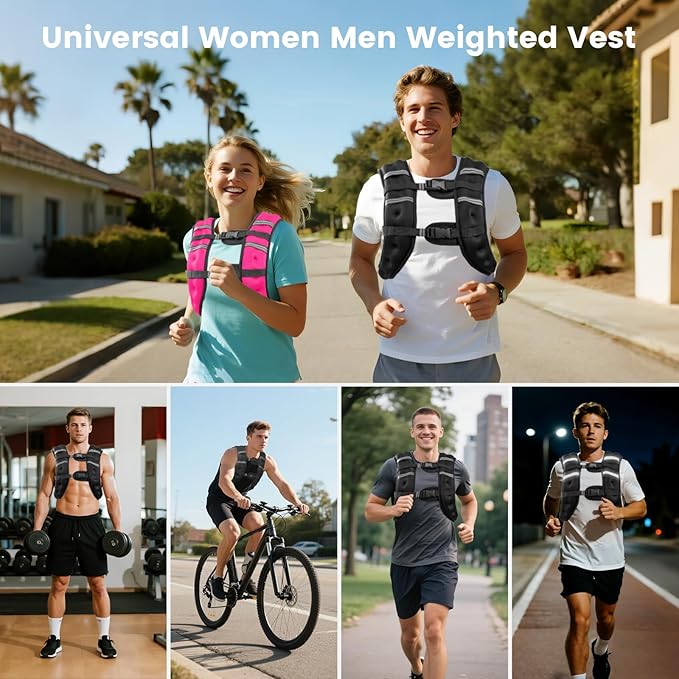 6lb/8lb/12lb/16lb/20Lb Weighted Vest Woman Men with Reflective Stripe, Chest Size Adjustable Strength Training Weight Vest for Walk Running Jogging
