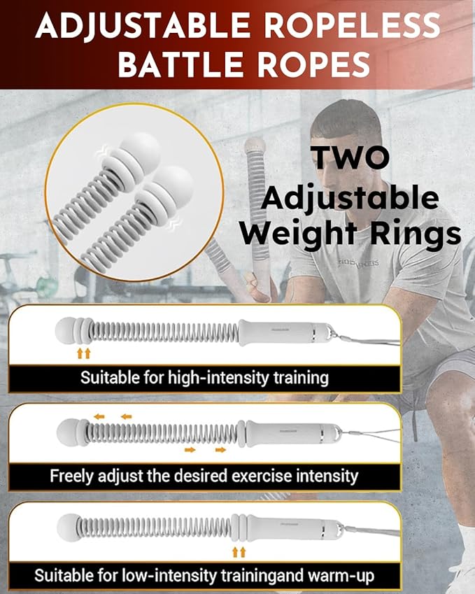 Ropeless Cordless Portable Battle Ropes for Home Gym,Adjustable Weight Z-Rope,Workout Equipment Weighted,Exercise Strength Training,No Endless Jump Rooes,Fitness Working Flex Springs Sticks(Black)