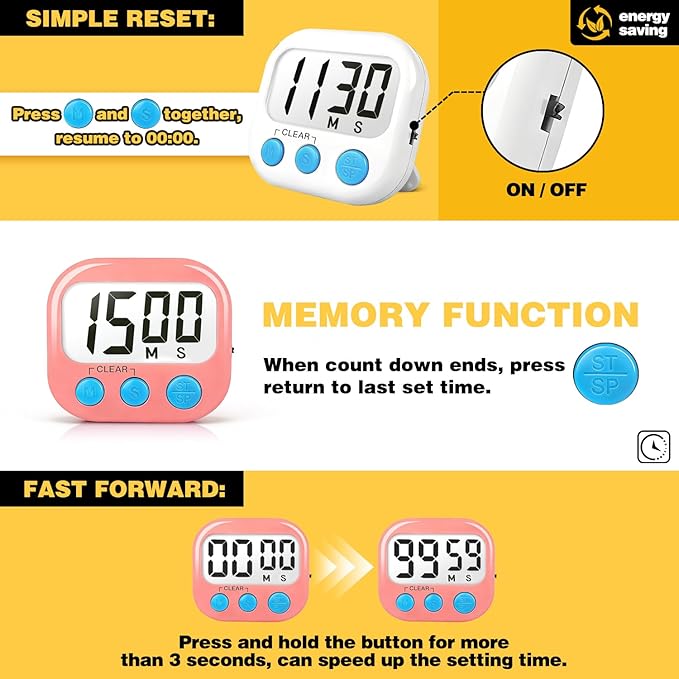Classroom Timers for Teachers Kids Large Magnetic Digital Timer Teacher Supplies 2 Pack-Pink White