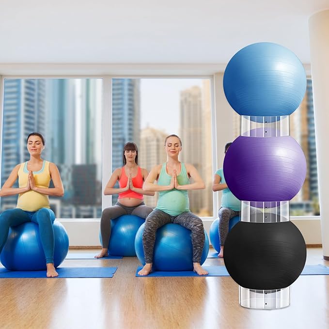 Wenqik 3 Pcs Exercise Ball Stand Holder 14.5 Inch Plastic Yoga Ball Base Stability Fitness Display Stand Medicine Therapy Carrier Storage Stackers