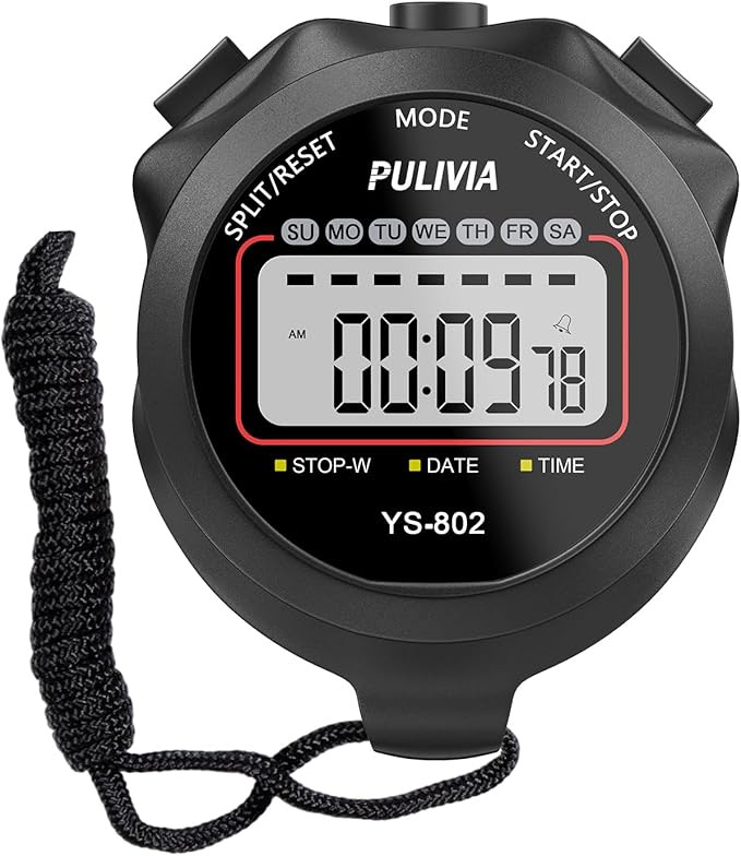 Sports Stopwatch Timer, Single Lap Split Digital Stop Watch for Sports Kids Coaches Swimming Running, Black