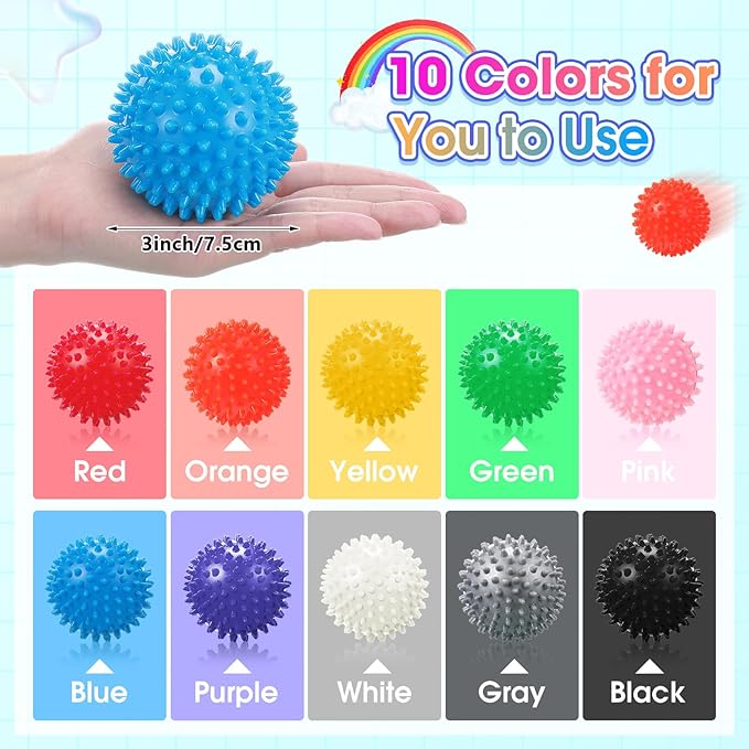 Liliful 36 Pcs Spiky Massage Balls for Feet, Back, Hand Massage Roller Squeeze Balls Plantar Fasciitis Ball Bulk for Foot Hand Trainer Therapy, 10 Colors 3 Inch Multipack