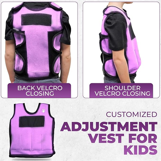 Weighted Sensory Compression Vest for Kids – Adjustable Calming Vest with Removable Weights – Purple