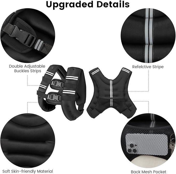 6lb/8lb/12lb/16lb/20Lb Weighted Vest Woman Men with Reflective Stripe, Chest Size Adjustable Strength Training Weight Vest for Walk Running Jogging