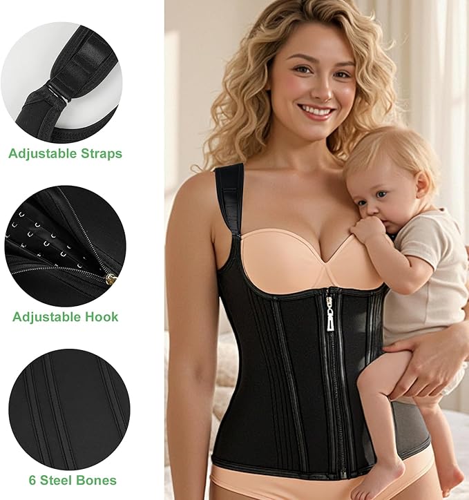 YADIFEN Waist Trainer for Women,Zipper Corset Body Shaper for Tummy Control Neoprene Cincher Sweat Sauna Vest Tank Top