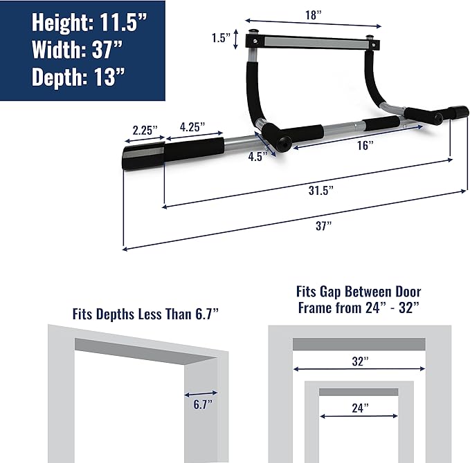 Iron Gym Express Home Pull Up Bar for Doorway – Portable Total Upper Body Home Gym Chin Up Bar for Strength Training & At Home Exercise – Our Door Frame Pull-Up Bar Is Easy to Assemble & Install