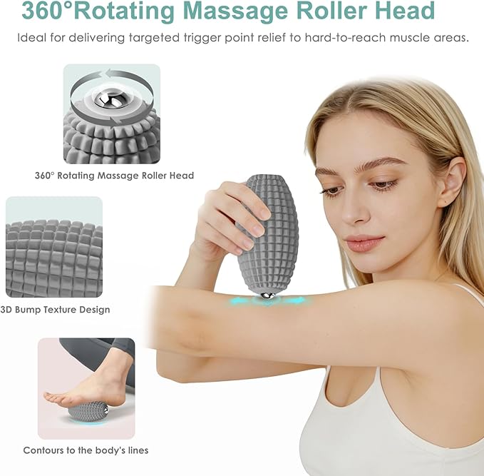 Vibrating Massage Ball for Muscle Recovery, Silicone Myofascial Massage Ball, Plantar Fasciitis Relief,Hip & Psoas Release, Deep Tissue & Trigger Point Roller for Neck, Back, Foot (Gray)