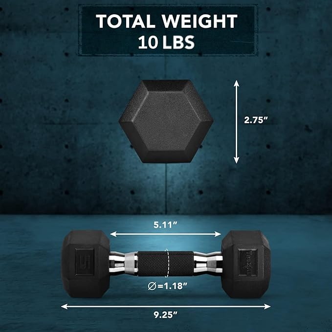 Yes4All Chrome/Rubber Grip Encased Hex Dumbbells – Hand Weights With Anti-Slip 10-30 LBS Pair