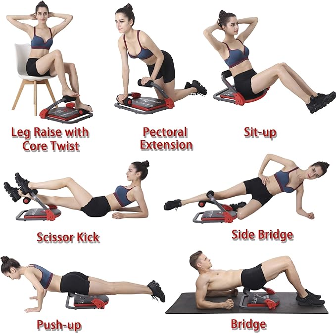 Ab Machine Workout Equipment,Whole Body Ab Workout Machine,Sit Up Exercise Equipment For Home, Strength & Abdominal Trainer With 3 Adjustable Resistance Levels and Bands.US Patented