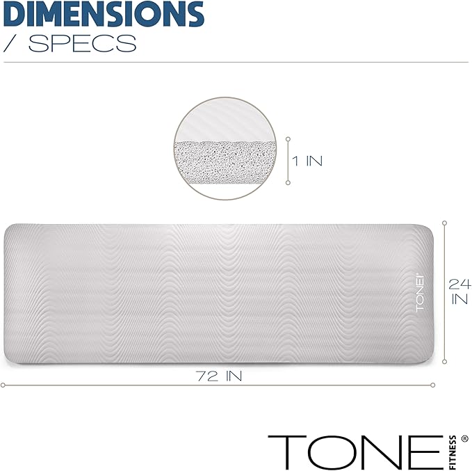 Tone Fitness 1-Inch Thick Yoga Mat | High-Density, Non-slip Exercise Mat with Carrying Strap for Yoga, Pilates, & Home Gym Workouts | Multiple Options