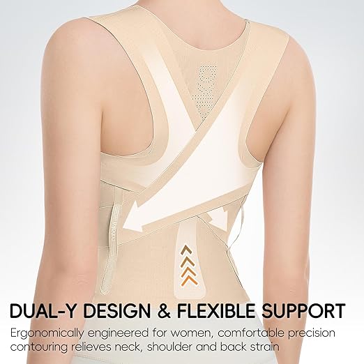 babaka Posture Corrector for Women, Invisible Lightweight Adjustable Back Brace for Upper and Lower Back Pain Relief, Hunchback, Hump, Scoliosis, Thoracic, Spine Corrector Under Clothes (Beige, Medium, Waist: 29''-35'')