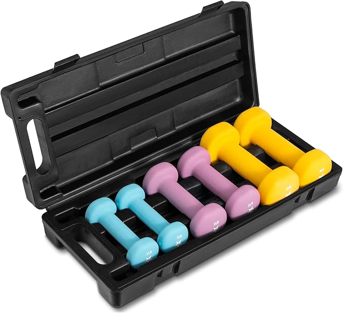 Yes4All Neoprene Coated Dumbbell Hand Weight Sets - Multiple Weight Options with Rack, Anti-roll, Anti-Slip, Hexagon Shape
