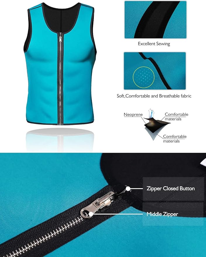 NonEcho Men Sauna Vest Hot Sweat Waist Trainer Corset Neoprene Tank Top Shapewear Slimming Shirt Workout Suit
