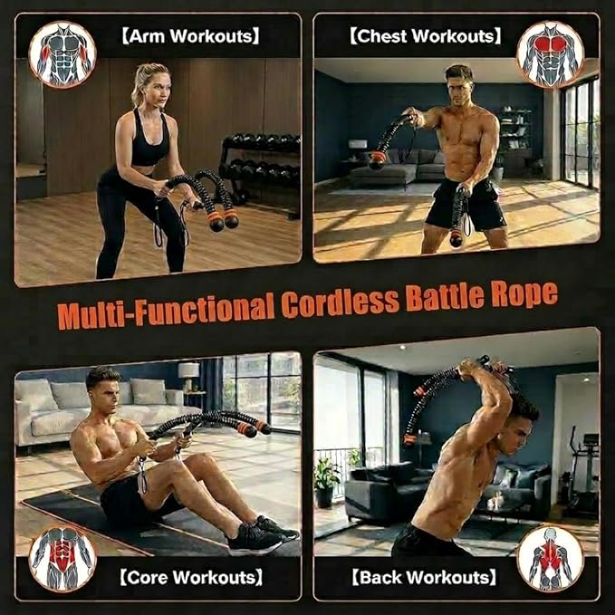 Portable Ropeless Battle Ropes, Weight-Adjustable Battle Ropes for Home Gym with Storage Bag, Low-Noise Battle Rope with Non-slip Handle, Cordless BattleRopes for Hiit & Low-Impact Cardio Training