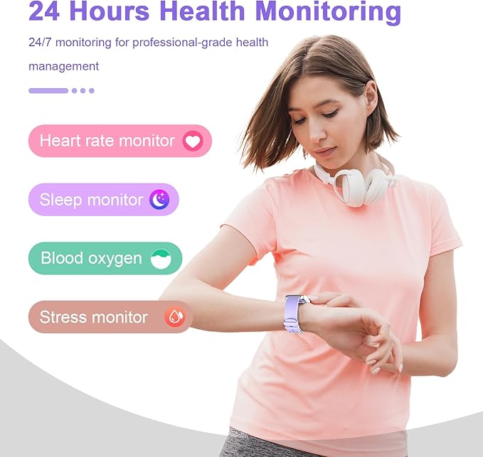 Smart Watch for Men Women Compatible with iPhone Samsung Android Phone 1.69 inch Full Touch Screen IP68 Waterproof Bluetooh Fitness Tracker Heart Rate/Sleep Monitor (Purple)