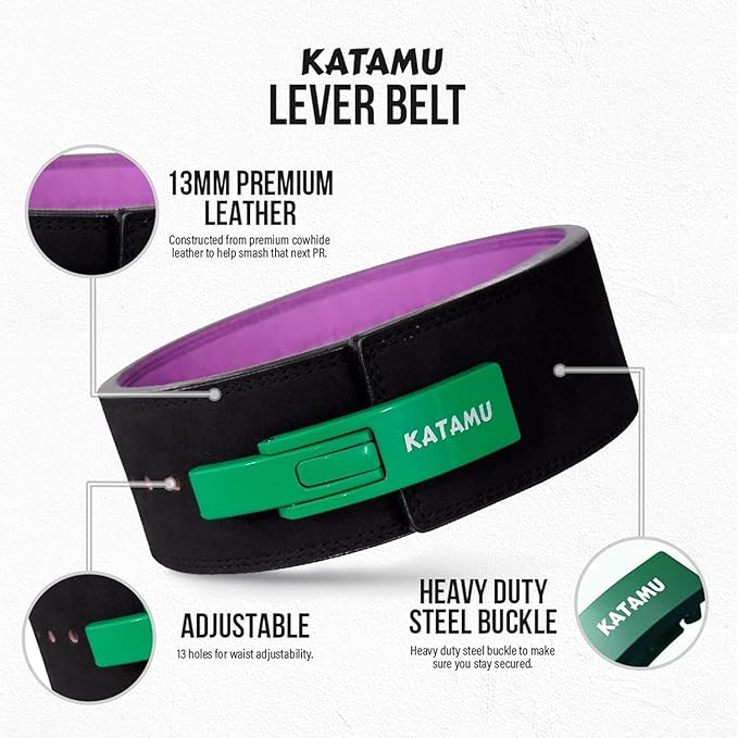 Katamu Premium Leather Lever Weightlifting Belt – Secure Steel Lever, Powerlifting Support for Deadlifts, Squats & Heavy Lifts - Be A Hero