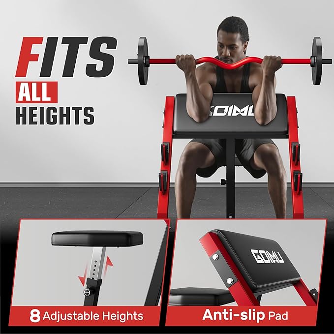 PC01 Preacher Curl Bench, Seated Arm Isolated Barbell Dumbbell Bicep Station, Adjustable Bicep Curl Machine with 2 Bar Holders for Home Gym