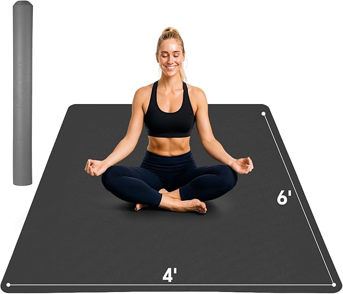 Stepwaver Extra Large Yoga Mat 6'x4'(1/3" & 1/4" Thick), Non-Slip, Ultra Durable, Wide Workout Mat, Wide Exercise Mats for Home Workouts, Yoga, Pilates, Stretching (Barefoot Exercise)
