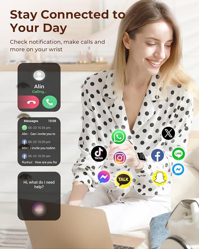 Iaret Smart Watch for Women, 4 Bands 1.85" DIY Dial Smartwatch with Bluetooth Call, Fitness Tracker with 100 Sports Modes Heart Rate Sleep Monitor Pedometer Compatible with iPhone & Android